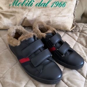 Gucci Ace Fur Leather Sneakers